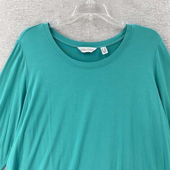 Susan Graver Tunic Top Women 1X Green Weekend Essentials Stretchy 3/4 Sleeve - Picture 3 of 9